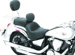 Kawasaki Vulcan 900 Classic One-Piece Motorcycle Seat - Mustang Motorcycle - 1PC Seat w/Driver Backrest - Black - `06-`21